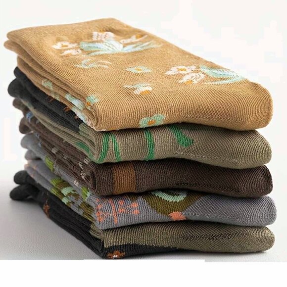 Botanical Patterns, Cotton Socks 5 Pair Med - Picture 4 of 5